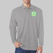 Small Badge - UltraClub® Adult Cool & Dry Long-Sleeve Mesh Piqué Polo
